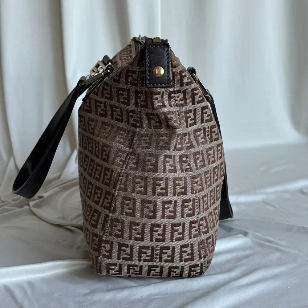 Fendi Zucchino FF Tote - Brown Canvas, Leather Straps, 2004 VTG